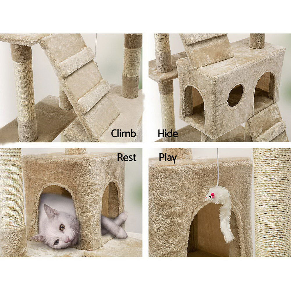 Cat Scratching Posts: 170cm Cat Tree Scratching Post Scratcher Pole Gym Toy House Furniture Multilevel - beige