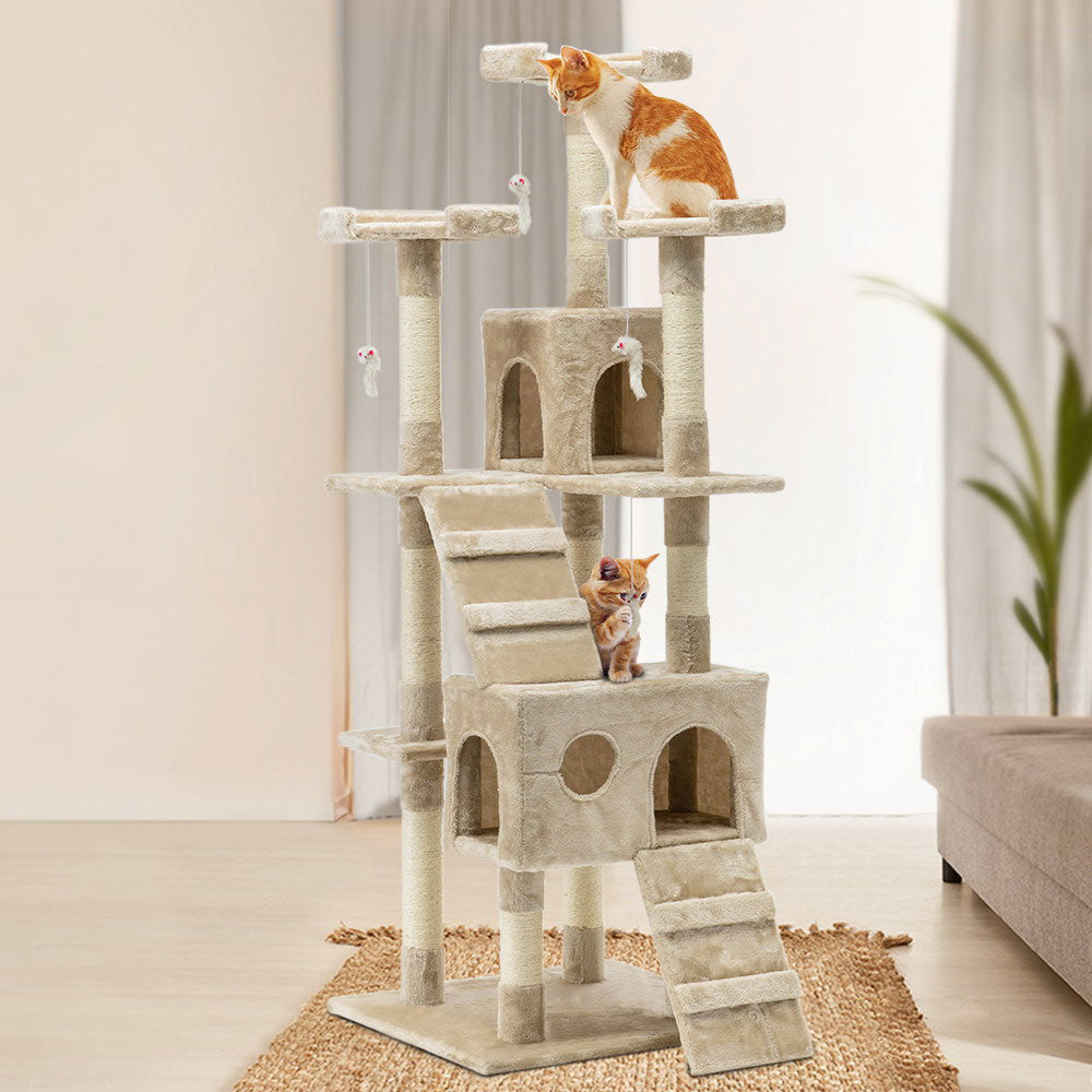 Cat Scratching Posts: 170cm Cat Tree Scratching Post Scratcher Pole Gym Toy House Furniture Multilevel - beige
