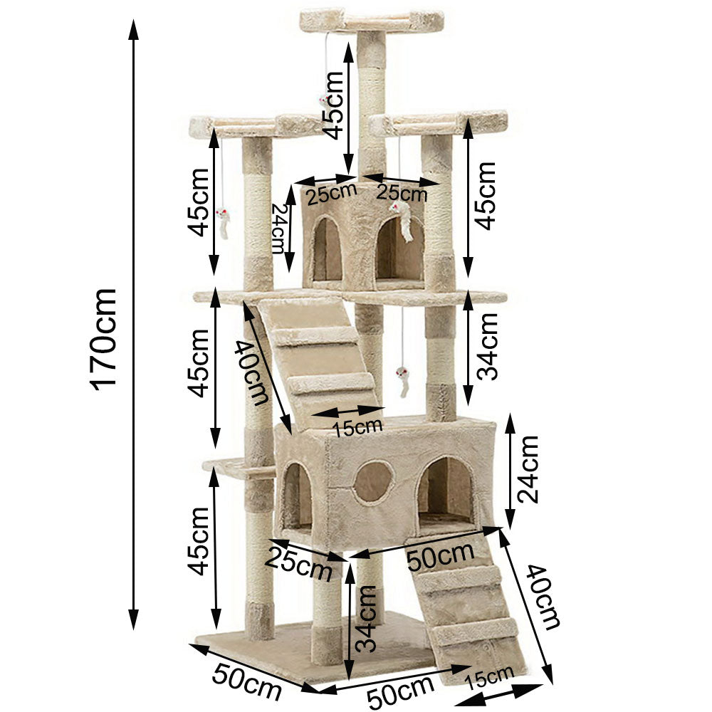 Cat Scratching Posts: 170cm Cat Tree Scratching Post Scratcher Pole Gym Toy House Furniture Multilevel - beige