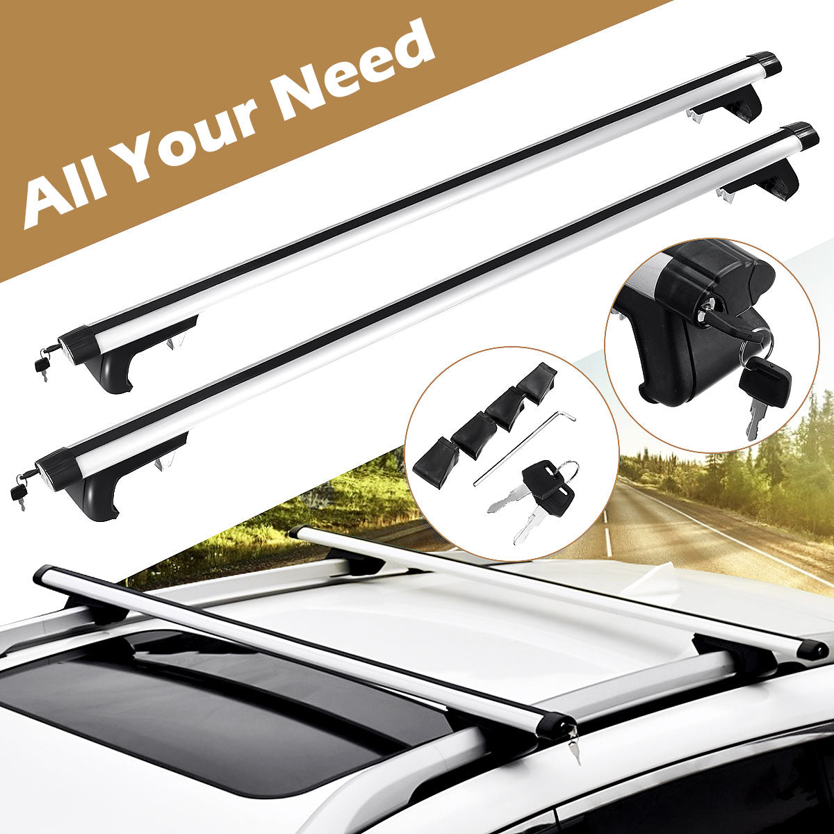 Cross Bar: 125CM Universal Adjustable Aluminum Alloy Car Roof Rack Cross Bars Carrier Lock