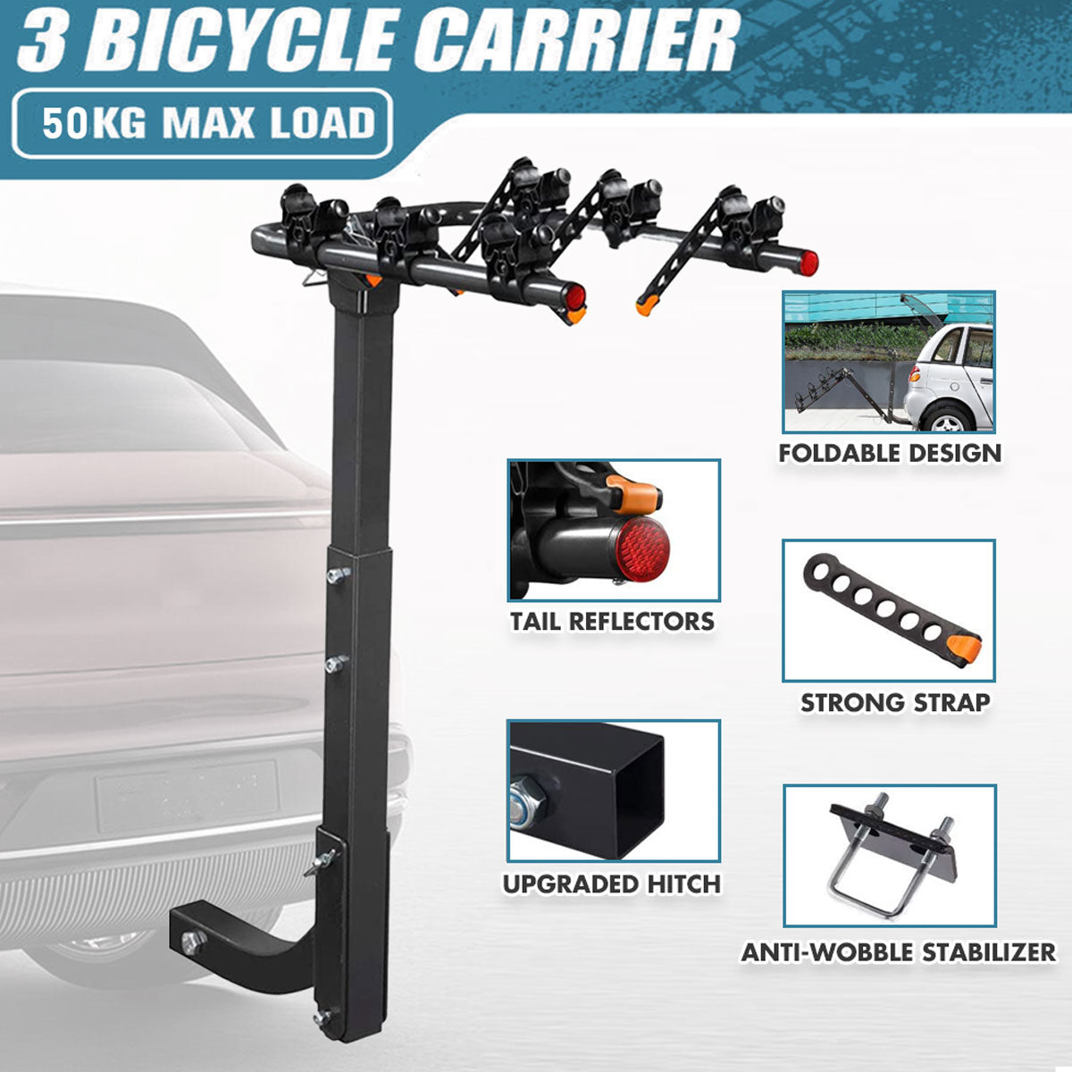 Bicycle Stands & Storage: 3 Bike Rack Bicycle Car Rear Carrier 2" Steel Foldable Steel Hitch Mount Towbar