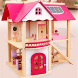 Pretend Play: Wooden DIY Dolls Doll House 2 Level Kids Pretend Play Toys Full Furniture Set
