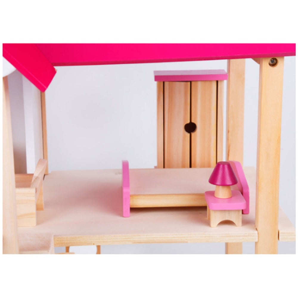 Wooden DIY Dolls Doll House 2 Level Kids Pretend Play Toys Full Furniture Set