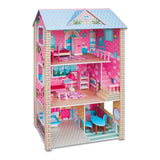 Pretend Play: Large Wooden Dolls Doll House 3 Level Kids Pretend Play Toys Full Furniture