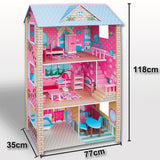 Pretend Play: Large Wooden Dolls Doll House 3 Level Kids Pretend Play Toys Full Furniture