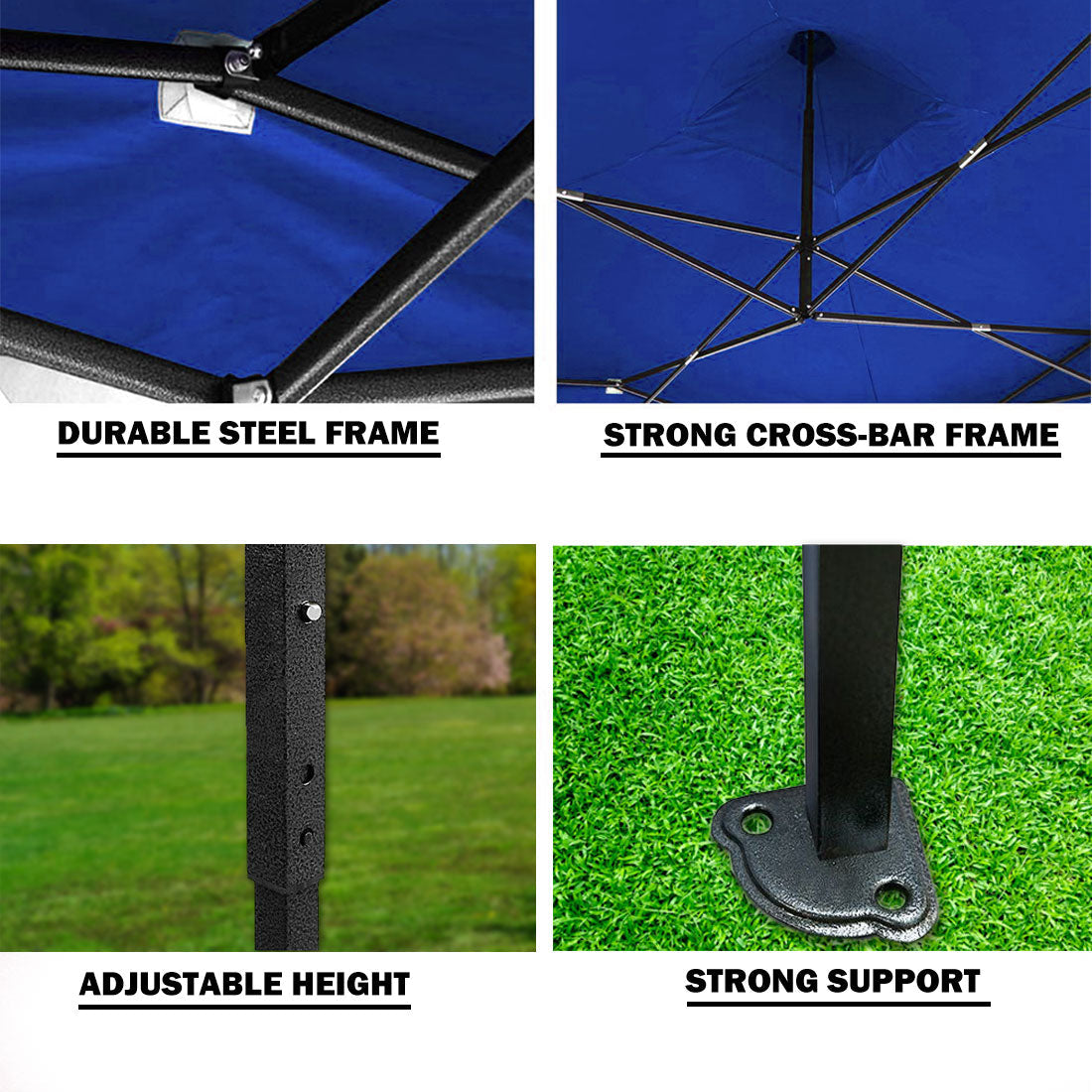 Canopies & Gazebos: 3x3m Pop Up Gazebo Outdoor Tent Folding Marquee Party Camping Market Canopy w/ Side Wall - blue