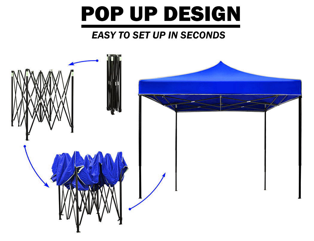 Canopies & Gazebos: 3x3m Pop Up Gazebo Outdoor Tent Folding Marquee Party Camping Market Canopy w/ Side Wall - blue