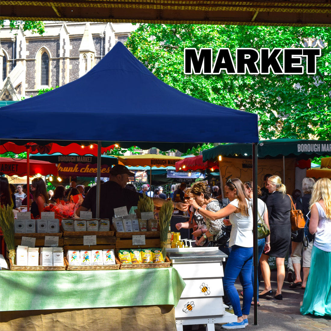 Canopies & Gazebos: 3x3m Pop Up Gazebo Outdoor Tent Folding Marquee Party Camping Market Canopy w/ Side Wall - blue
