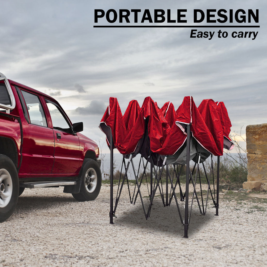 Canopies & Gazebos: 3x3m Pop Up Gazebo Outdoor Tent Folding Marquee Party Camping Market Canopy w/ Side Wall - red