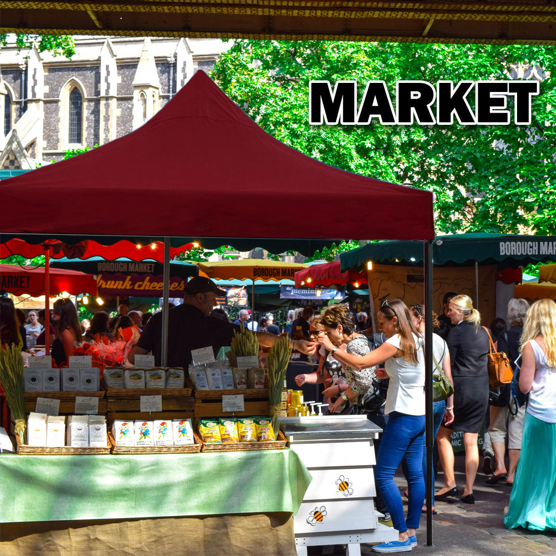 Canopies & Gazebos: 3x3m Pop Up Gazebo Outdoor Tent Folding Marquee Party Camping Market Canopy w/ Side Wall - red