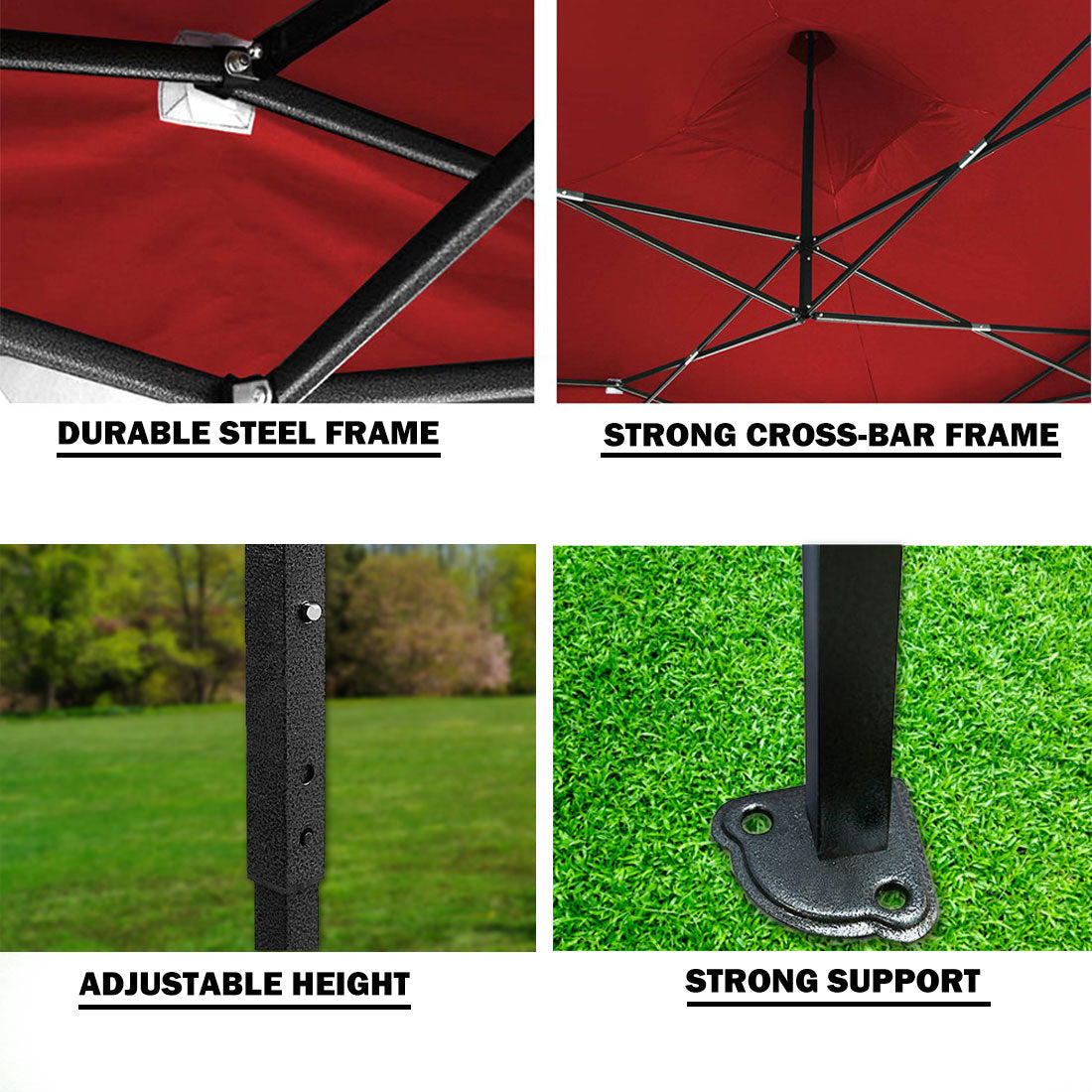 Canopies & Gazebos: 3x3m Pop Up Gazebo Outdoor Tent Folding Marquee Party Camping Market Canopy w/ Side Wall - red