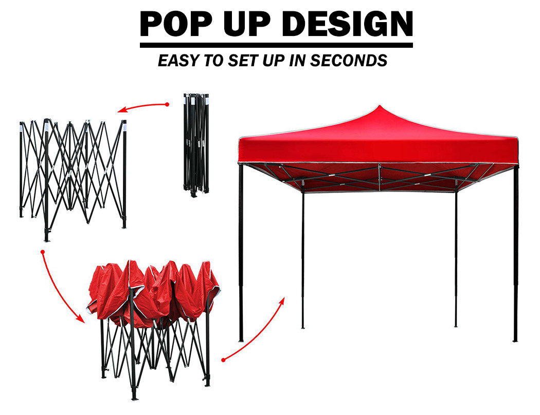 Canopies & Gazebos: 3x3m Pop Up Gazebo Outdoor Tent Folding Marquee Party Camping Market Canopy w/ Side Wall - red