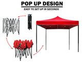 Canopies & Gazebos: 3x3m Pop Up Gazebo Outdoor Tent Folding Marquee Party Camping Market Canopy w/ Side Wall - red