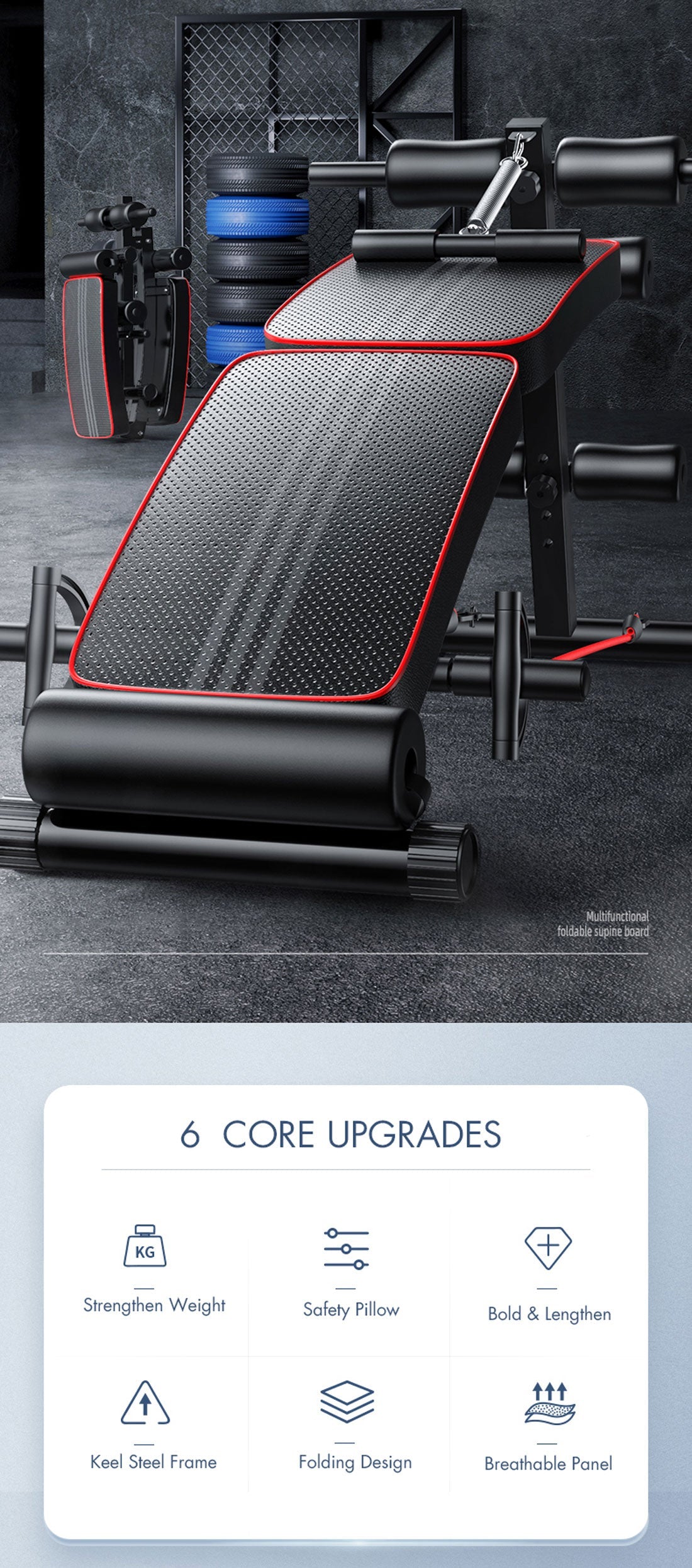 Exercise Benches: Foldable Weight Sit Up Bench Press Adjustable Home Gym Abdominal Exercise Fitness