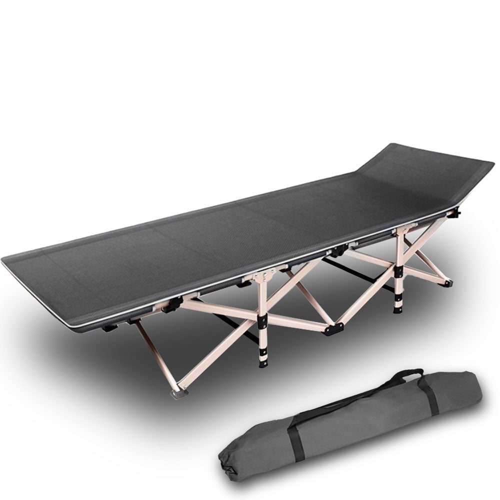 Camp Furniture: Camping Portable Stretcher Single Foldable Folding Bed Recliner Mat - grey