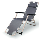 Camp Furniture: Reclining Sun Beach Deck Lounge Chair Outdoor Folding Camping Fishing Arm Rest - grey