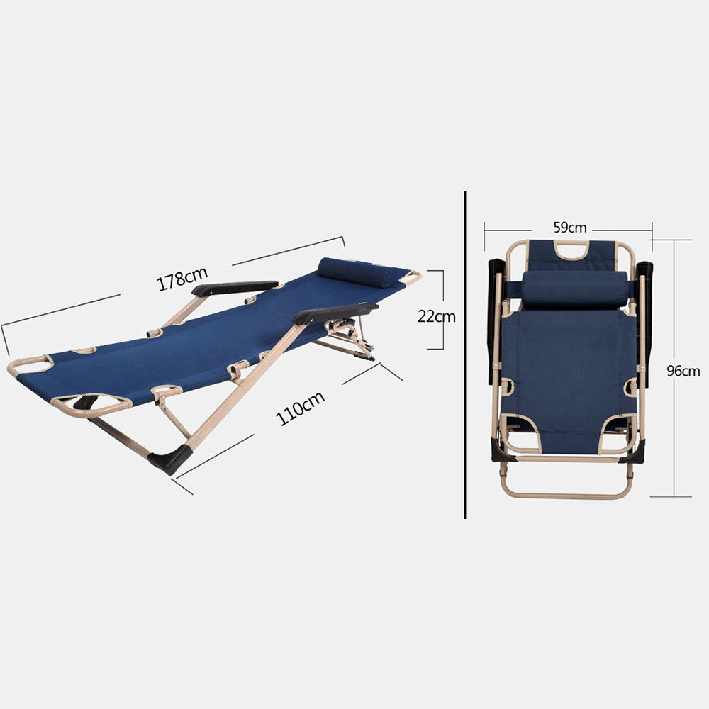 Boating Accessories: Reclining Sun Beach Deck Lounge Chair Outdoor Folding Camping Fishing Arm Rest - navy
