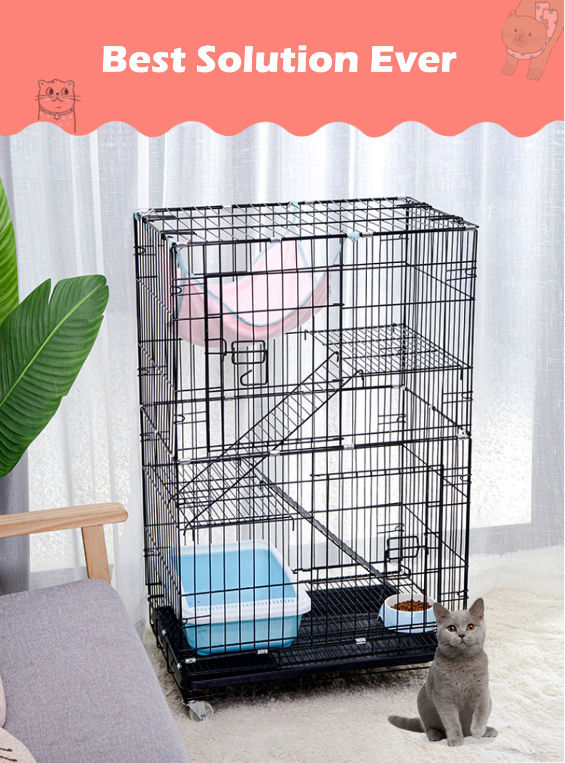 Bird Cages & Stands: 3 Level Rabbit Bird Cage Ferret Parrot Aviary Cat Rat Aviary Budgie Hamster Pet Cages Castor L