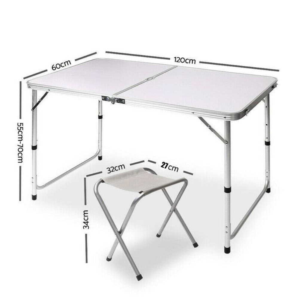 Outdoor Sofas & Lounge Sets: Portable Folding Picnic Camping Set BBQ Party Aluminium Table 4 Foldable Chairs