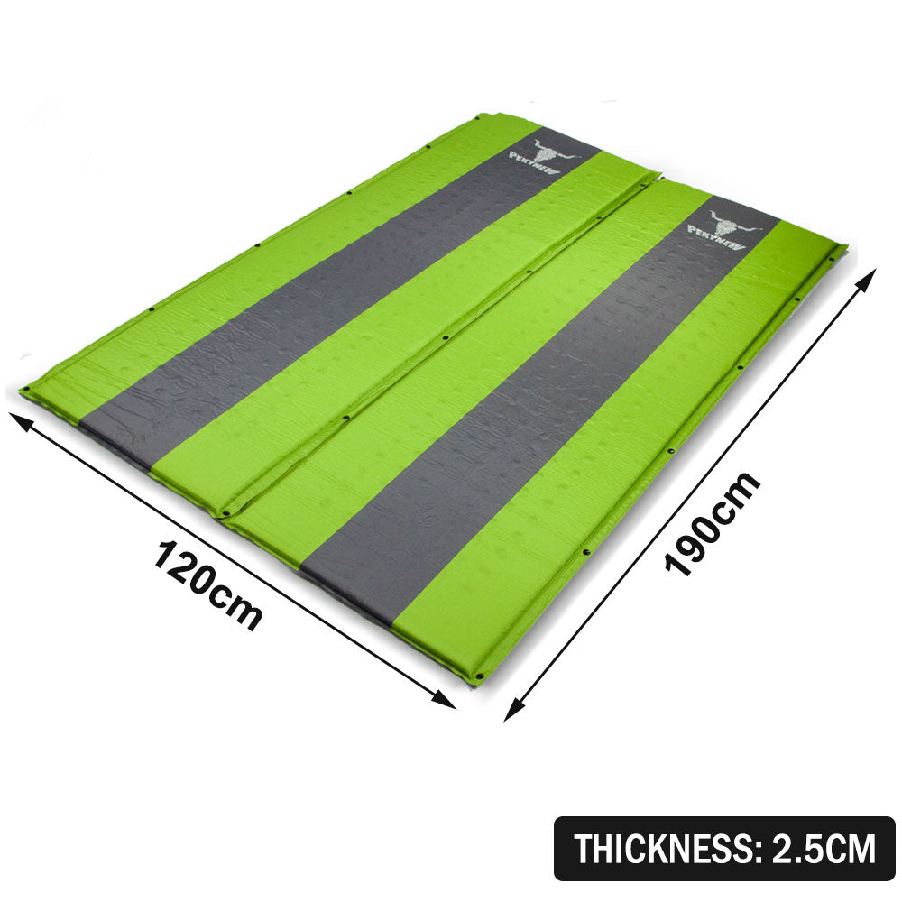 Inflatable Mattresses: Double Self Inflating Mattress Sleeping Mat Air Bed Camping Camp Hiking Joinable - green