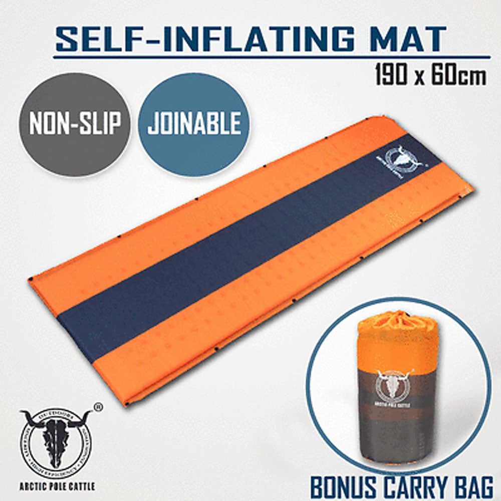 Inflatable Mattresses: Self Inflating Mattress Sleeping Mat Air Bed Camping Camp Hiking Joinable Single - orange
