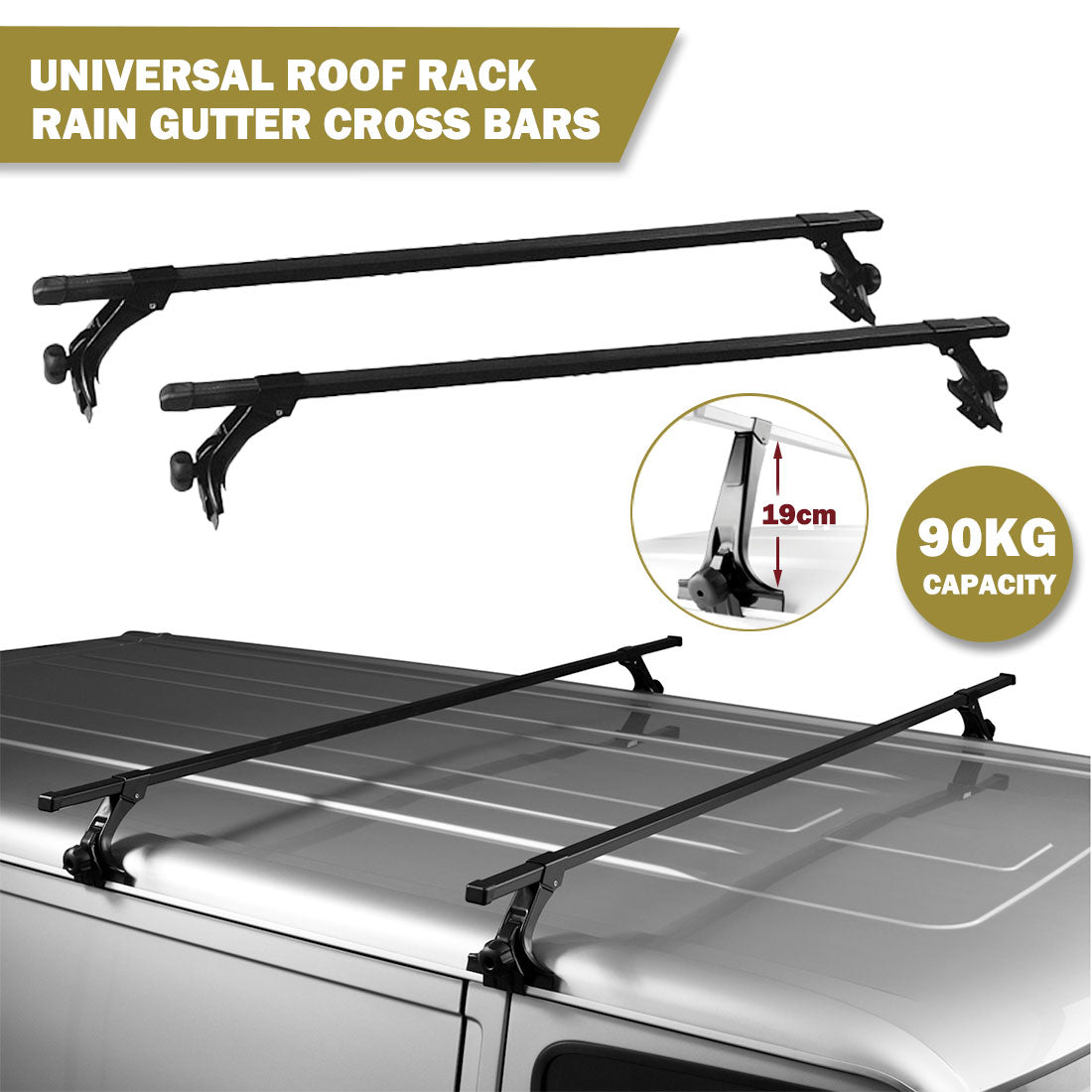 Cross Bar: 120cm Universal Rain Gutter Car Roof Rack Cross Bars Black Adjustable Brackets Medium