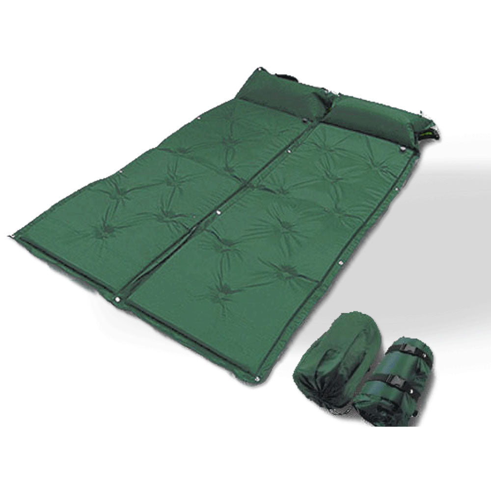 Inflatable Mattresses: Double Self Inflating Mattress Camping Hiking Airbed Camp Mat Sleeping Pillow w/ Bag - green