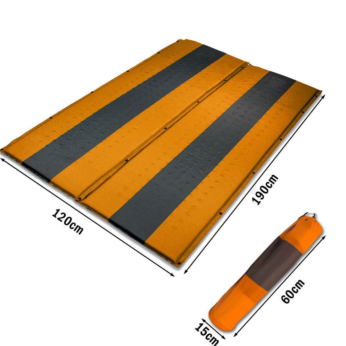 Inflatable Mattresses: Double Self Inflating Mattress Sleeping Mat Air Bed Camping Hiking Joinable - orange