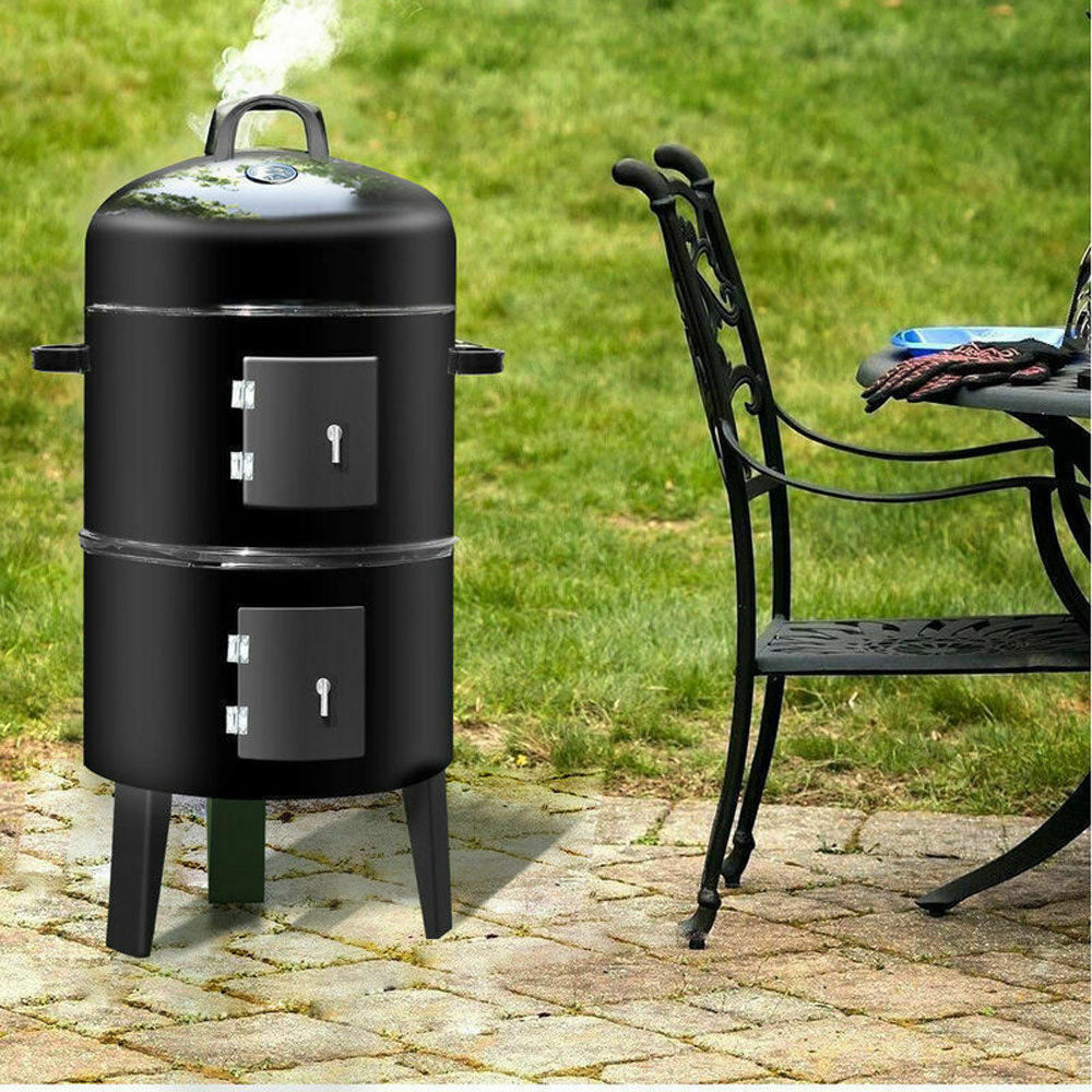 BBQ Tools: NEW 3in1 Portable Charcoal Vertical Smoker BBQ Roaster Grill Steel Water Steamer