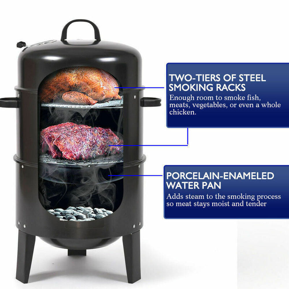 BBQ Tools: NEW 3in1 Portable Charcoal Vertical Smoker BBQ Roaster Grill Steel Water Steamer