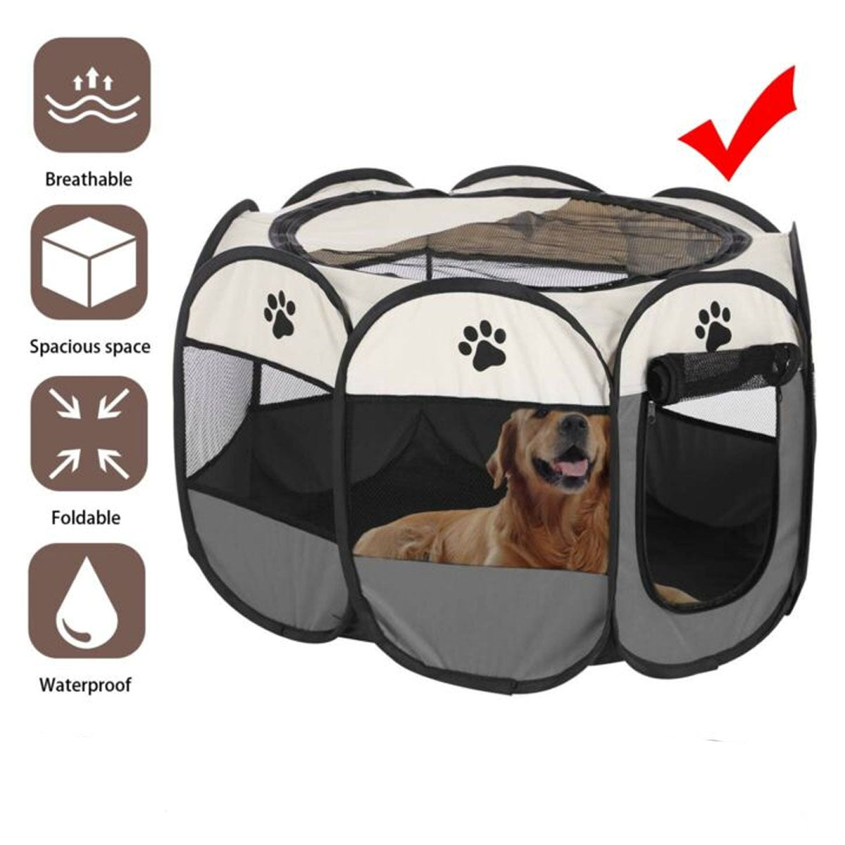 Dog Playpens & Gates: 8 Panel Pet Dog Cat Crate Play Pen Bags Kennel Portable Tent Playpen Puppy Cage Extra Large Grey