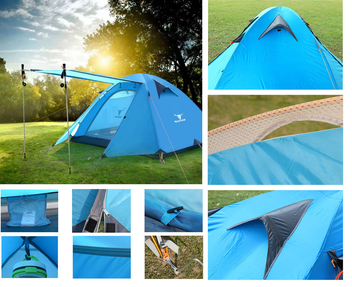 Tents: 2 Person Portable Outdoor Lightweight Cycling Hiking Backpacking Camping Waterproof Tent - Blue