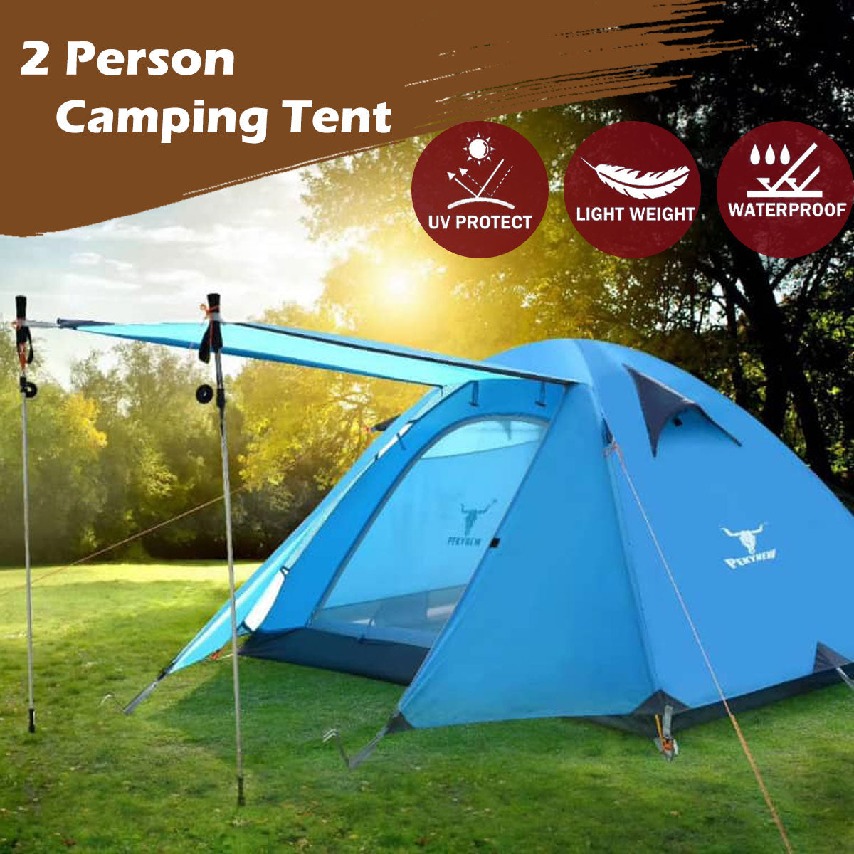 Tents: 2 Person Portable Outdoor Lightweight Cycling Hiking Backpacking Camping Waterproof Tent - Blue
