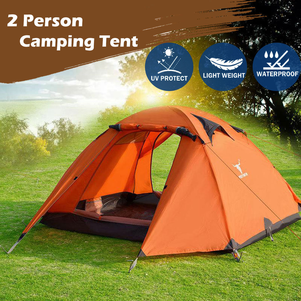Tents: 2 Person Portable Outdoor Lightweight Cycling Hiking Backpacking Camping Waterproof Tent - Orange