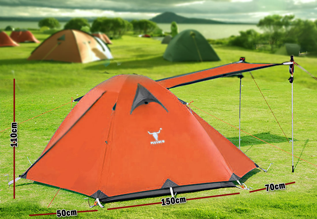 Tents: 2 Person Portable Outdoor Lightweight Cycling Hiking Backpacking Camping Waterproof Tent - Orange