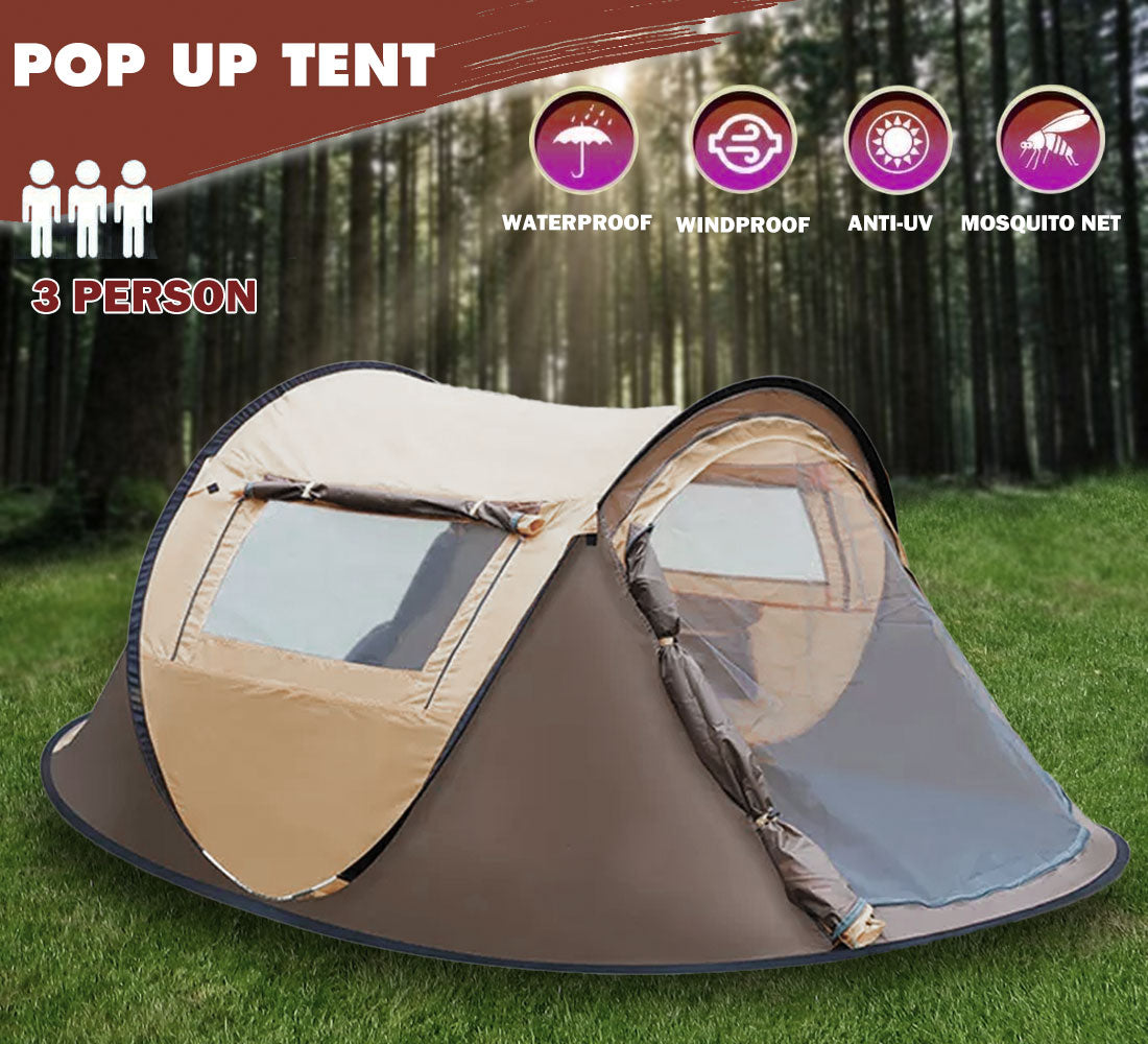 Tents: Waterproof Instant Up Beach Camping Tent 3 Person Pop up Tents Family Hiking Dome