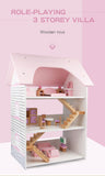 Pretend Play: Wooden DIY Dolls Doll House 3 Level Kids Pretend Play Toys Full Furniture Set Pink