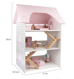 Pretend Play: Wooden DIY Dolls Doll House 3 Level Kids Pretend Play Toys Full Furniture Set Pink