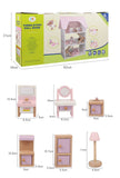 Pretend Play: Wooden DIY Dolls Doll House 3 Level Kids Pretend Play Toys Full Furniture Set Pink