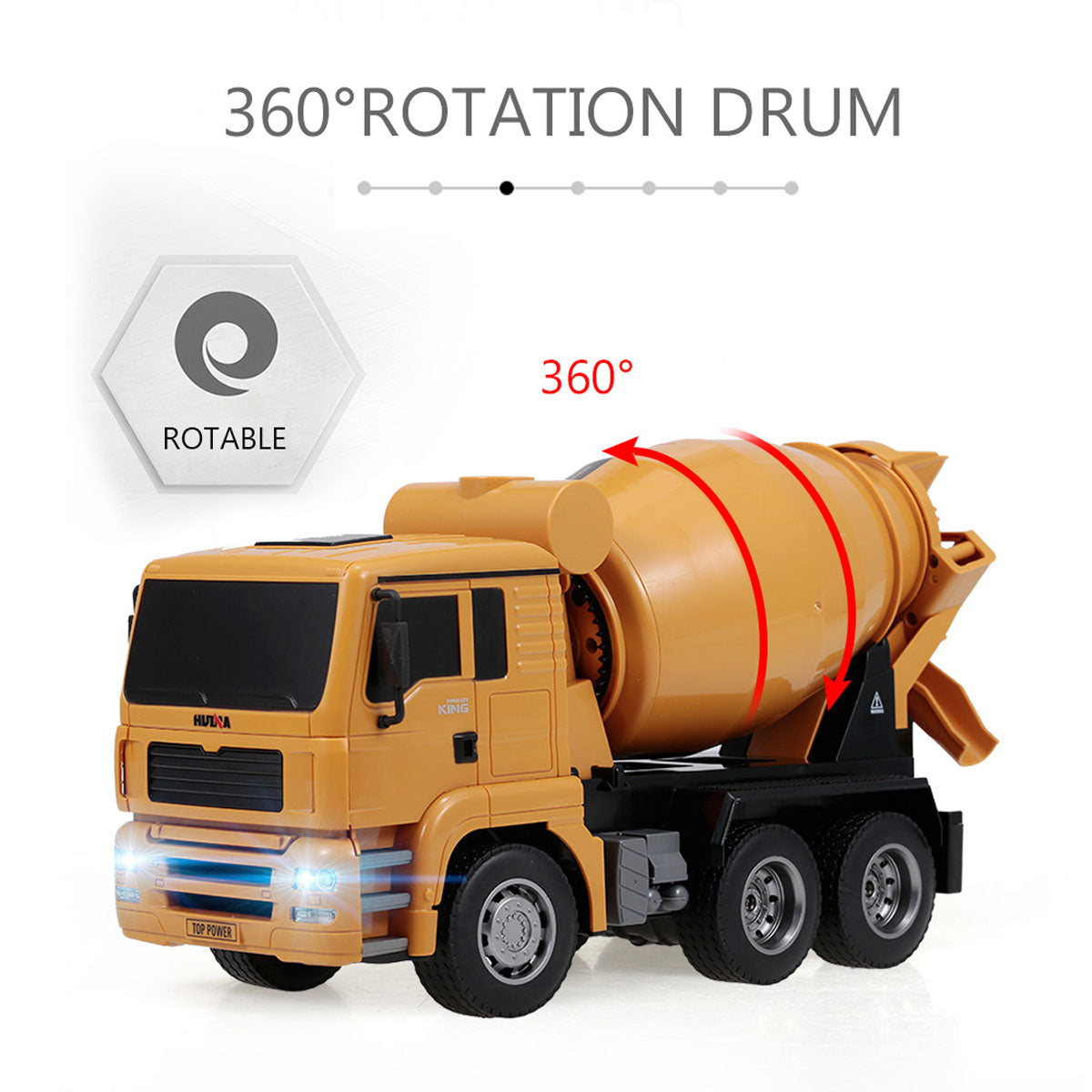 Ride On Cars: Huina 1/18 RC Engineering Construction Concrete Cement Mixer Truck Remote Control Toy Kids Gift