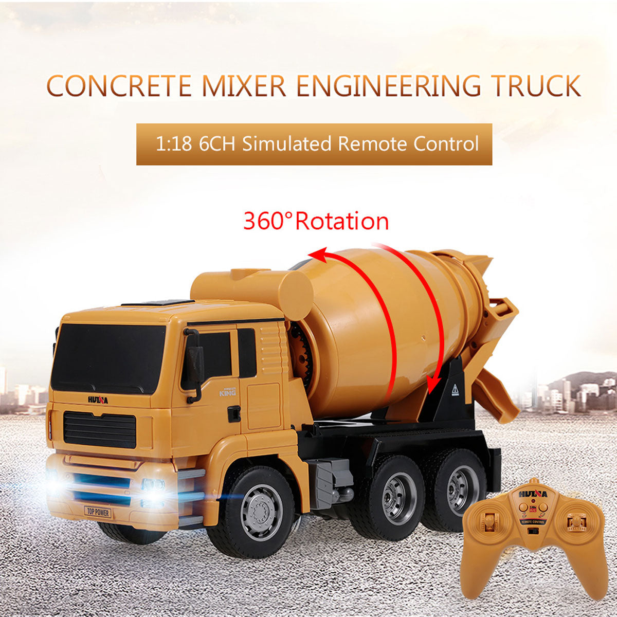Ride On Cars: Huina 1/18 RC Engineering Construction Concrete Cement Mixer Truck Remote Control Toy Kids Gift