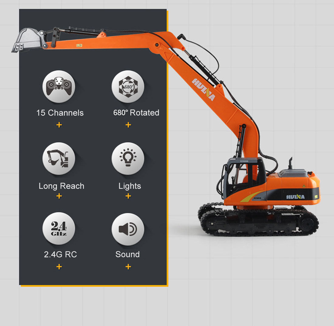 Ride On Cars: HUINA 1/14 15CH RC Alloy Long Arm Excavator Construction Engineering Vehicle Toy