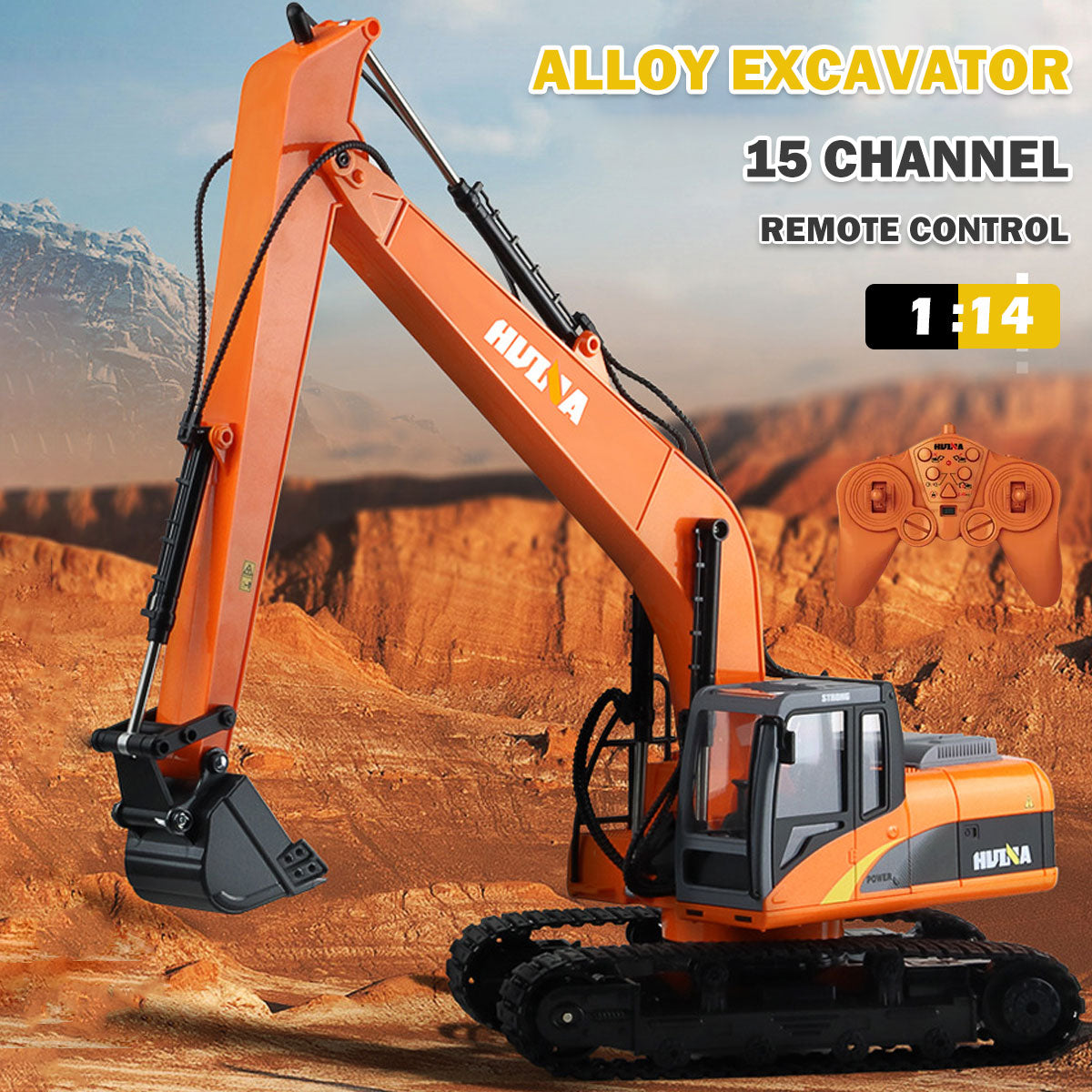 Ride On Cars: HUINA 1/14 15CH RC Alloy Long Arm Excavator Construction Engineering Vehicle Toy