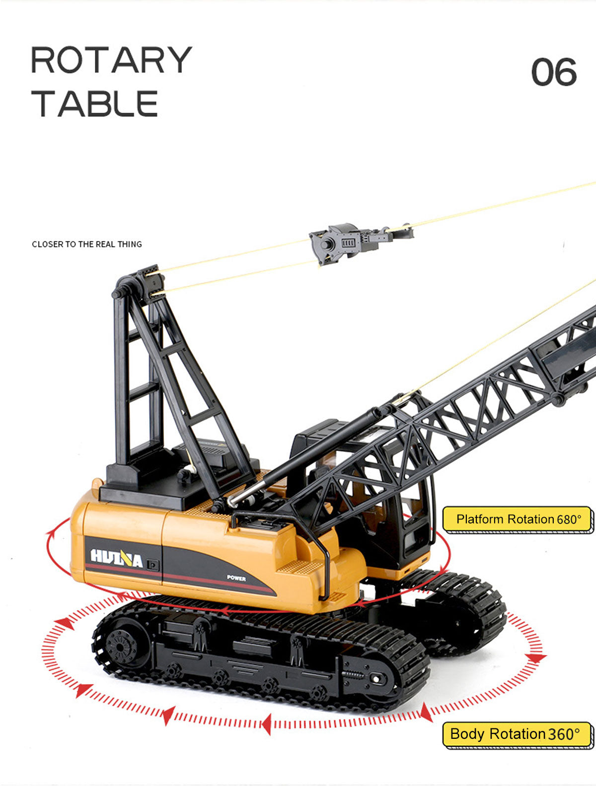 Ride On Cars: Huina RC CRANE 1:14 2.4Ghz Construction Tower Excavator Truck Toy Kids Boys Gift