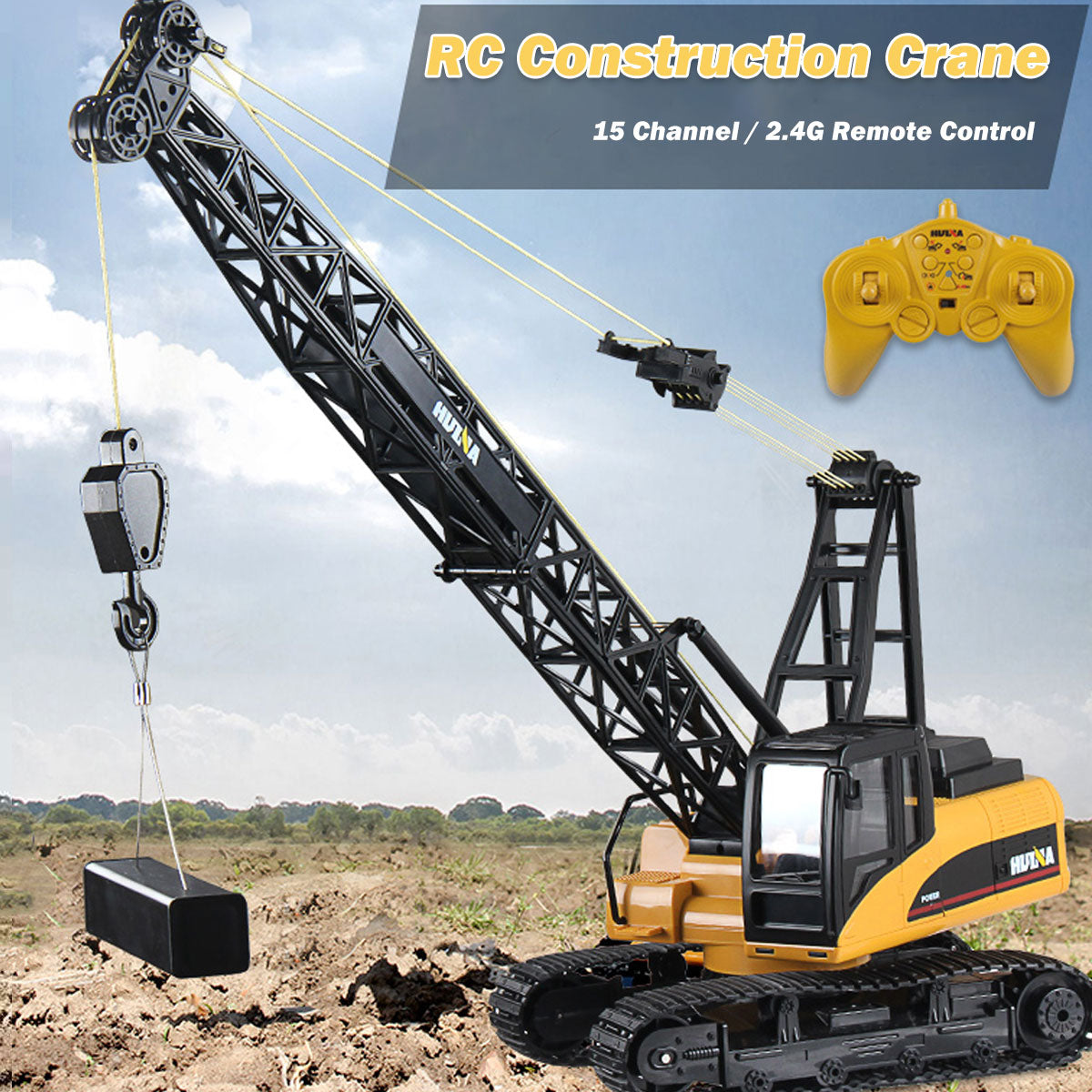 Ride On Cars: Huina RC CRANE 1:14 2.4Ghz Construction Tower Excavator Truck Toy Kids Boys Gift