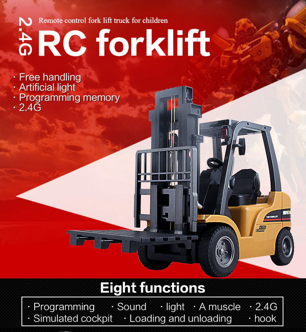 Ride On Cars: Huina 1/10 RC ForkLift Industrial Construction Engineering Vehicle Toy Trailer
