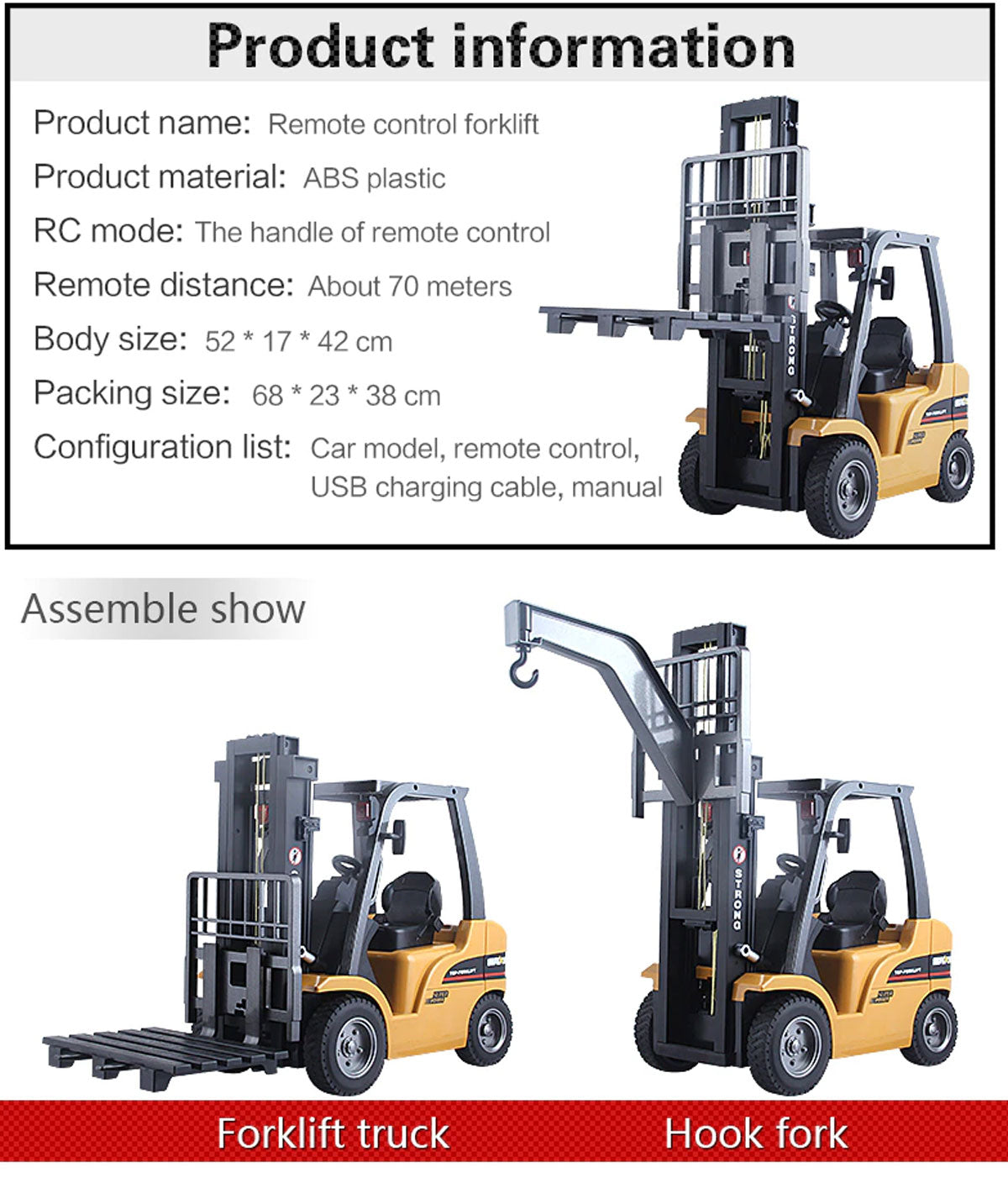 Ride On Cars: Huina 1/10 RC ForkLift Industrial Construction Engineering Vehicle Toy Trailer