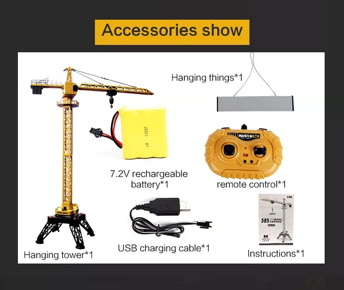 Ride On Cars: HUINA 1/14 12CH RC Alloy Tower Crane Engineering Construction Vehicle Toy Kids Car