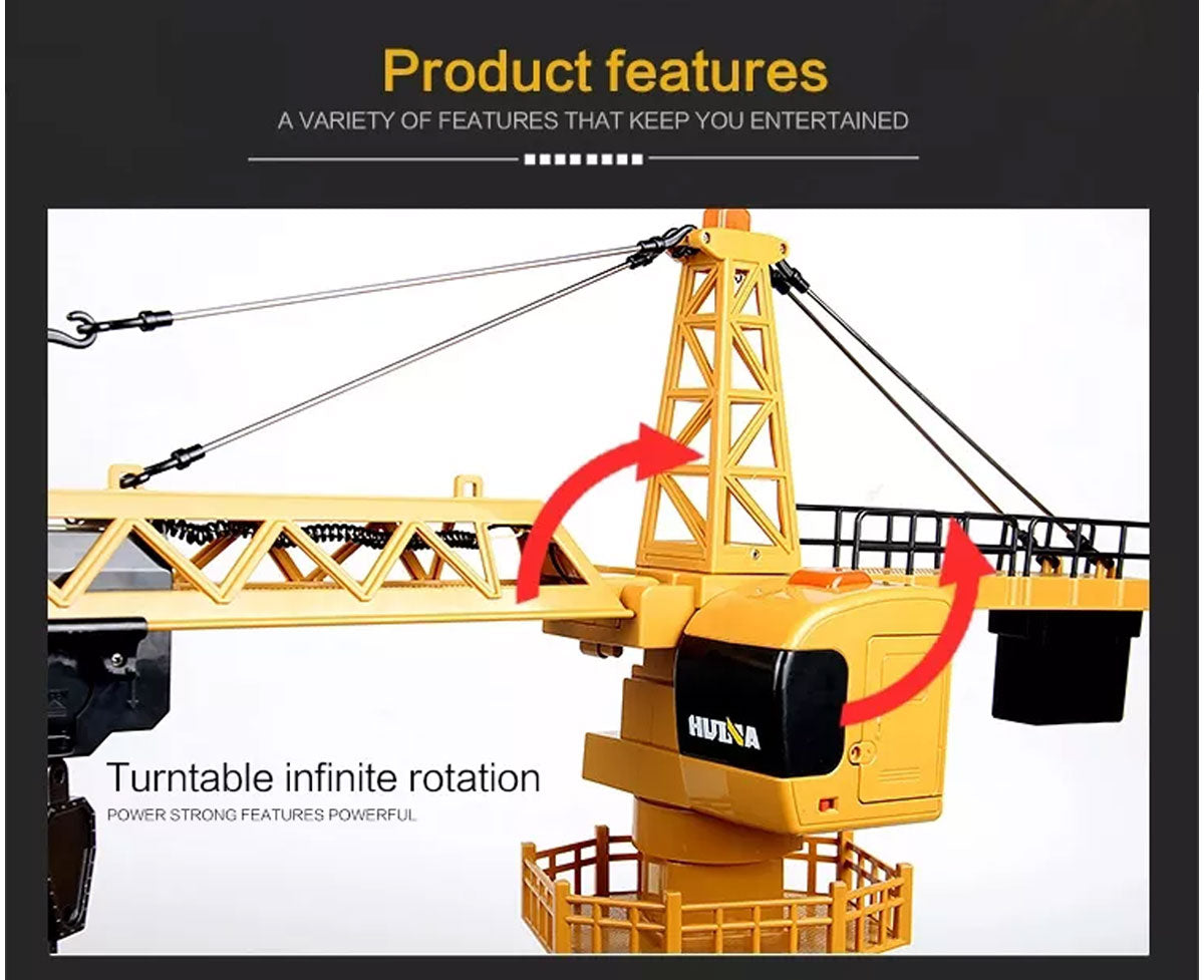 Ride On Cars: HUINA 1/14 12CH RC Alloy Tower Crane Engineering Construction Vehicle Toy Kids Car