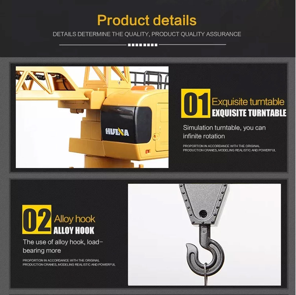 Ride On Cars: HUINA 1/14 12CH RC Alloy Tower Crane Engineering Construction Vehicle Toy Kids Car